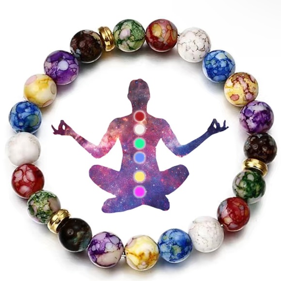 7 Chakra Reiki Healing Stone Bracelet Yoga Balance Energy Imitate Volcanic Stone - Picture 3 of 6